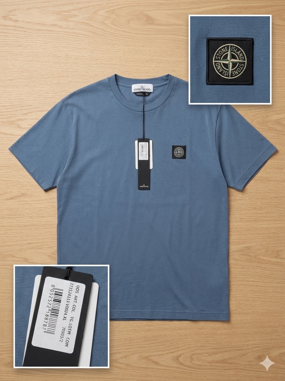 Stone Island Slate Blue Logo Patch Crewneck Tee